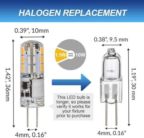 Simba Lighting LED G4 Bulb (5 Pack) 1.1W T3 10W Halogen Replacement, 12V AC/DC JC Bi-Pin Base, Soft White 3000K