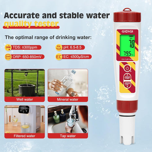 6 1 Pool Salt Tester & PH Meter, Digital Salinity Meter and PH Tester for Aquarium and Pool Saltwater Water