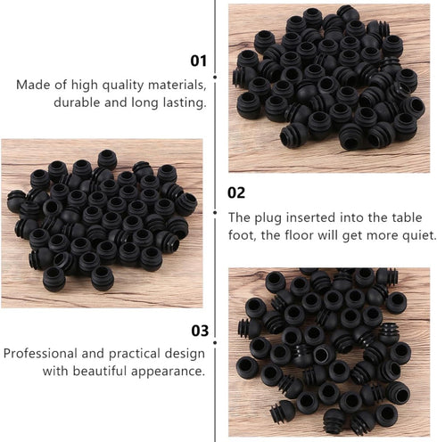 50 Uonlytech Pcs Black Plastic Chair Glide Inserts Round Bung Tube End Caps for Furniture Legs, Chair and Table Floor