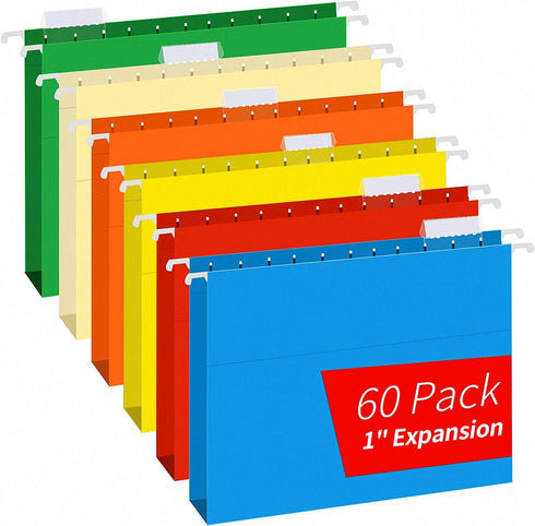 Extra Capacity Hanging File Folders, RAZCC 60 Pack - Letter Size Reinforced Hanging Folders with Heavy Duty 1 Inch