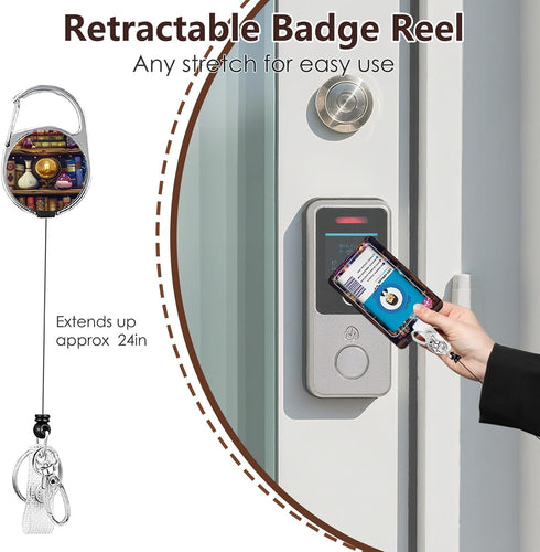 Book Lover Gifts for Women, Reading Lanyards for ID Badge, Bookshelf ID Badge Holder with Retractable Reel Clip