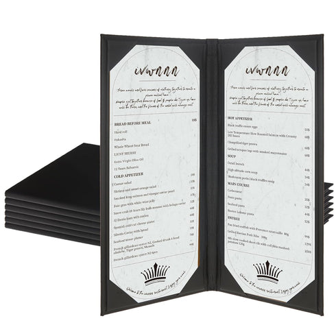 IVWNNN 4.25'' x 11'' Menu Covers 6 Pack Black PU Leather Menu Holders