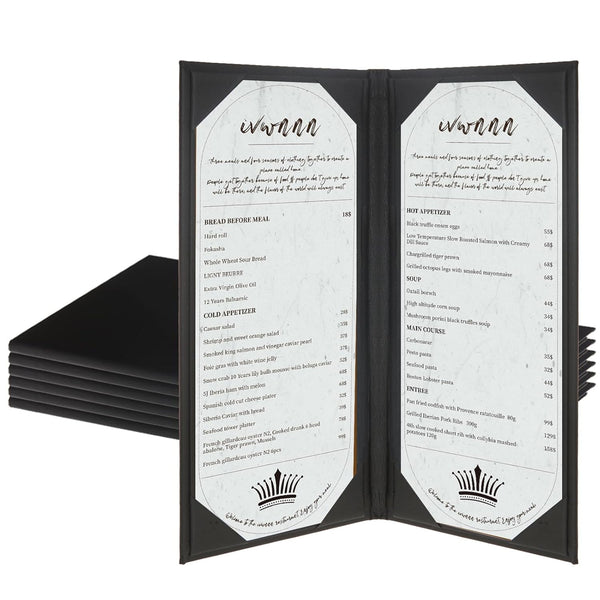 IVWNNN 4.25'' x 11'' Menu Covers 6 Pack Black PU Leather Menu Holders