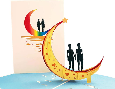 iGifts And Cards Love You To The Moon And Back Lesbian Couple 3D Pop Up Greeting Card for Valentine's Day, Wedding,