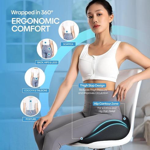 CoolSit Tailbone, Gel Seat Cushion for Office Chair, Car, or Wheelchair Orthopedic Memory Foam Pad with Cooling Gel