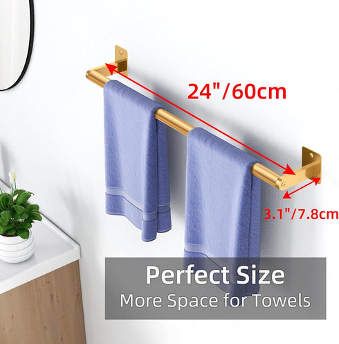 Bathroom Towel Bar, 24 Inch Wall Mounted Towel Rack, Heavy Duty Bath Hand Holder Organizer, Modern Gold Bathroom