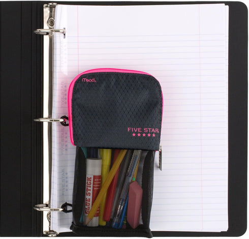 Five Star Pencil Pouch, Pen Case Storage Organizer for School Supplies, Fits 3 Ring Binder, Navy/Pink (505160B-ECM)
