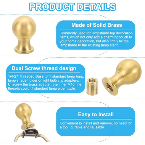 PATIKIL 25 37.5mm 2 Set x Lamp Finials Caps Knob, Solid Brass Lamp Shade Top Decoration Screw Cap Nuts with Brass