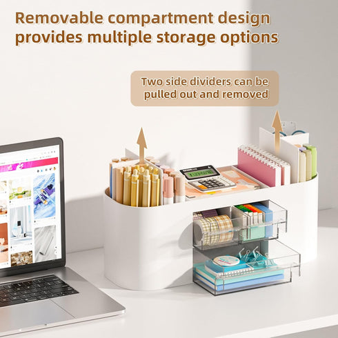 Marbrasse Desk Organizer, Beige - Pen Holder with 3 Drawers, Multi-Functional Organizer with 7 Compartments