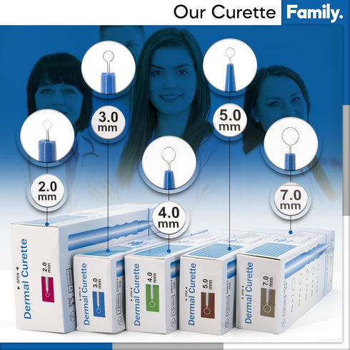 Packing 10 (3.00 mm) Sterile Disposable Dermal Curettes, Easy Peel - Box