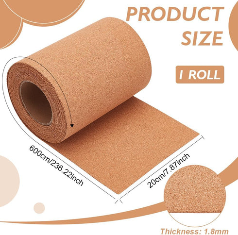 BENECREAT 19.68ftx7.8inch Cork Roll, Natural Cork Board for DIY Crafts and Wall Decoration