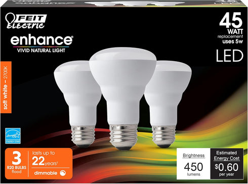 Feit Electric R20 LED Light Bulb, 45W Equivalent, Dimmable, 2700K Soft White, 450 Lumens, 90 CRI, E26 Base, Damp Rated, Recessed and Track Lighting Bulbs, 22-Year Lifetime, R20DM/927CA/3, 3 Pack by Feit Electric
