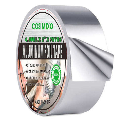 COSIMIXO Heavy Duty Silver Aluminum Foil Duct Tape, 4.0mil x 2 Inches x 70 Yards for HVAC and Metal Repair