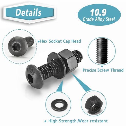 720 Pcs M3 Screws Nuts Washers Assortment M3x6MM-35MM, Hex Socket Button Head Metric Bolts Kit, 10.9 Grade Alloy Steel