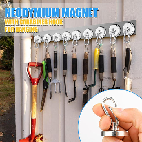 Magnetic Hooks Heavy Duty 150Lbs, 4 Pack Super Strong with Swivel Carabiner for Hanging