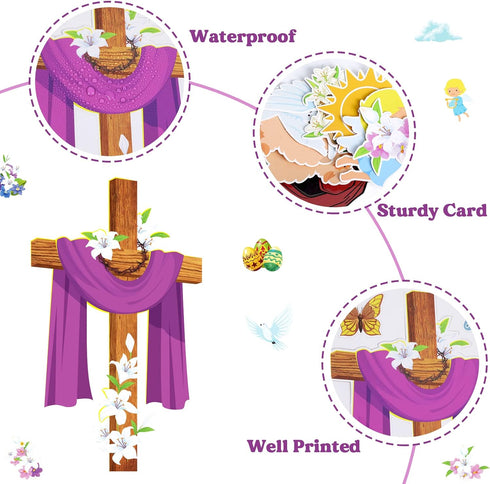 Easter Jesus He is Risen Bulletin Board Decorations, Religious Jesus Resurrection Cross Cutouts for Sunday School Spring