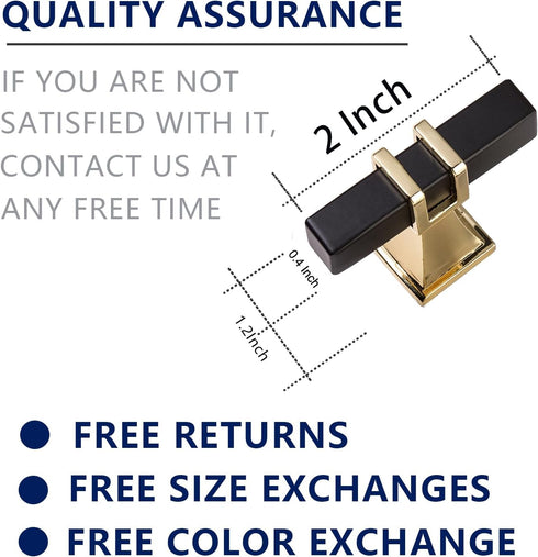 Cabinet Pulls Matte Black and Gold Cabinet Handles, 10 Pack Square Black and Gold T Bar Cabinet Handles Drawer Cabinet Knobs Cupboard Hardware, Stainless Steel Single Hole Cabinet Knobs by Redunest