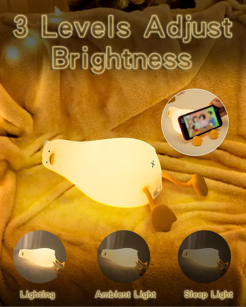 BemeedLigt Dimmable LADK001WH Lying Flat Duck Night Light, Cute Silicone Duck Lamp, LED Nursery Nightlight, Bedside