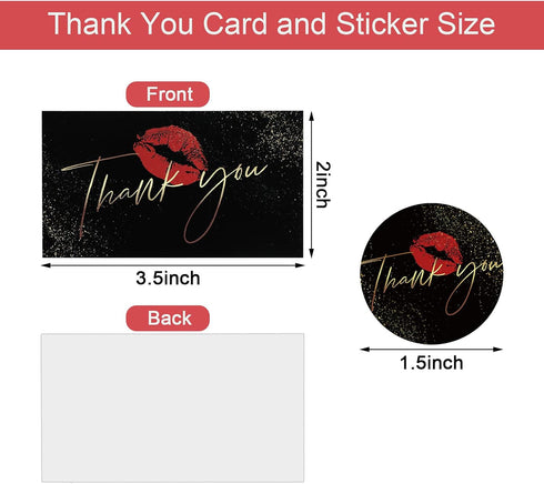 Zonon 600 Pcs Red Lip Thank You Cards and Stickers Set, 500 Pcs Round Sticker Kiss Envelope Seal, 100 Pcs Appreciation