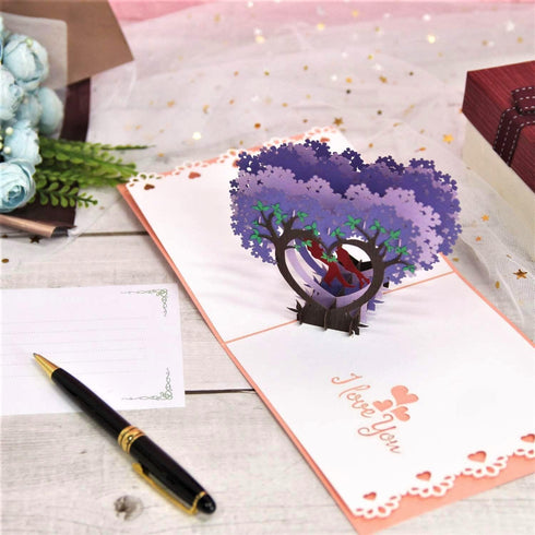 CUTE POPUP Anniversary 3D Pop Up Card - Couple and Heart Tree Design for Valentine's Day, Anniversary - Shining