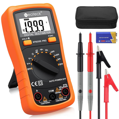 Neoteck Auto Ranging Digital Multimeter, AC/DC Voltage Current Ohm Capacitance Frequency Diode Transistor, Multi Tester