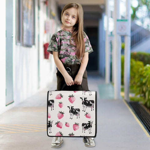 ALAZA 3 500 Ring Zipper Binder Milk Cow Pink Strawberry Binders Bag with Shoulder Strap Sheets Paper Organizer Trapper