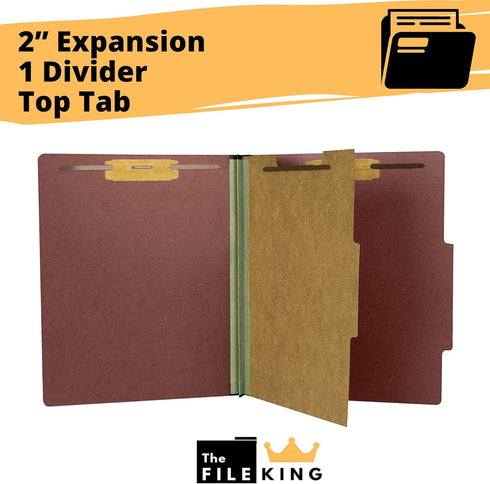 The File King Brick Red Pressboard Classification File Folder, Letter Size, Box of 10, 2” Expansion, USA Made