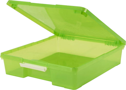 Storex Classroom Craft Project Box, Stacking Plastic Organizer Fits 12x12 Scrapbooking Paper, Green, 5-Pack (63207U05C)