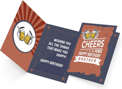 Prime Greetings Cheers and Happy Birthday Card for Brother, Eco-Friendly, Made in America, 5in x 7.75in with Premium