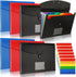 Glenmal 10 Pcs 7 Pocket File Folders, Expanding File Organizer with Labels, A4 Letter Size for Office (Red, Black, Blue)