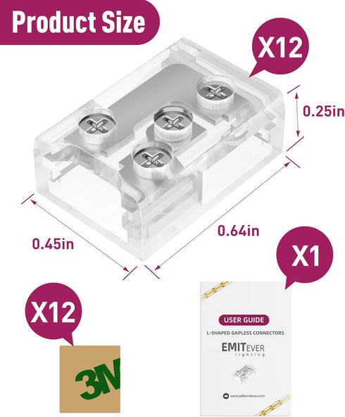 EMITEVER 8mm LED Strip Connectors, 12pcs, T-Shaped Gapless Connection Solderless Transparent Tape Light Connectors