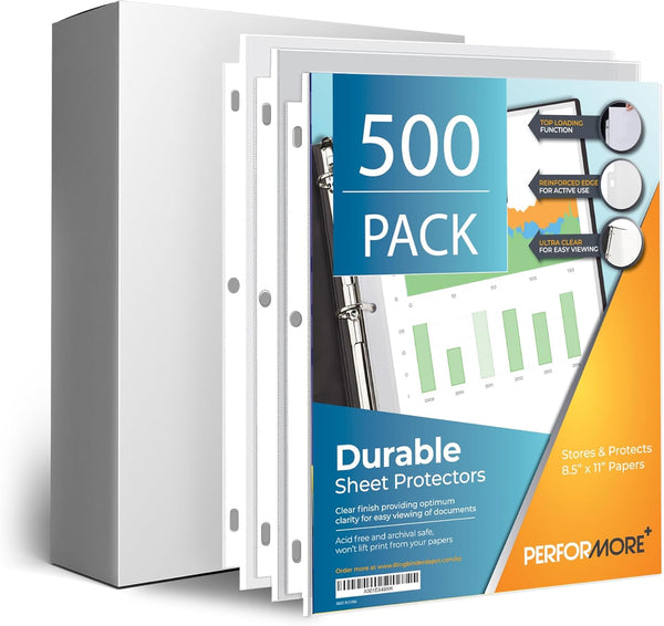 Performore 500 Sheet Protectors, 8.5X11 Inch Clear Page for 3 Ring Binder, Durable Top Loading Sleeves