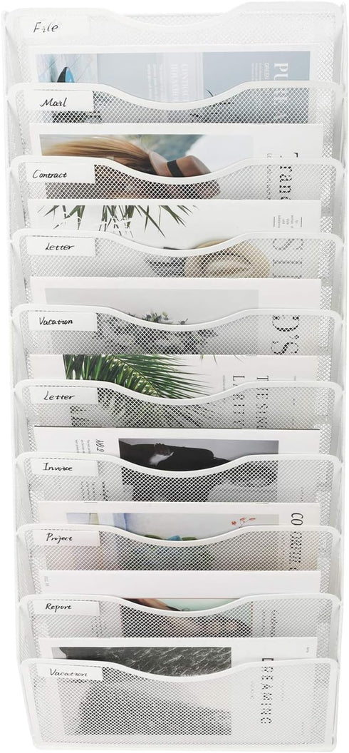EasyPAG Wall File Organizer, 10 Tire Vertical Mesh Metal Hanging File Holder, Paper Document Rack for Home Office