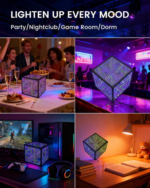 Tinyimi (6 Inch) Infinity Hyper Cube LED Light Multicolor Desk Night Light with USB Controller and Stand