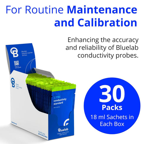 Bluelab EC 2.77 Conductivity Calibration Solution - 30 Sachet Box, Easy Calibration for pH Pens & Meters