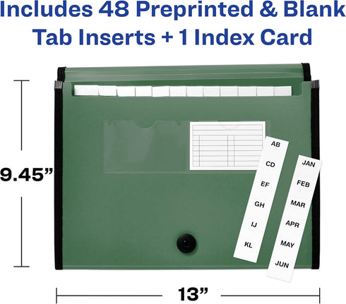 Avery Expanding File Folder Organizer - 13-Pocket Accordion Organizer, Sage, Holds 425 Letter/A4-Size Sheets (73555)