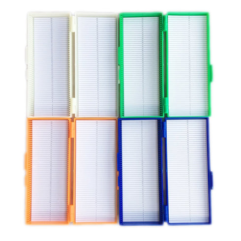 50-Place Microslide Slide Microscope Box Colors, Blue, Green, Orange, White (Pack of 4)