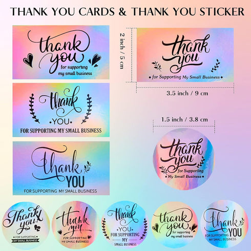 620Pcs Packaging Thank You Cards and Stickers for Supporting My Small Business, Holographic Thank You Labels for Your