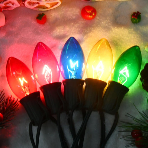 25Ft Lights,C9 26 Bulbs (1 Multicolor Christmas Christmas Lights Outdoor with Clear Glass Colorful Spare), Hanging
