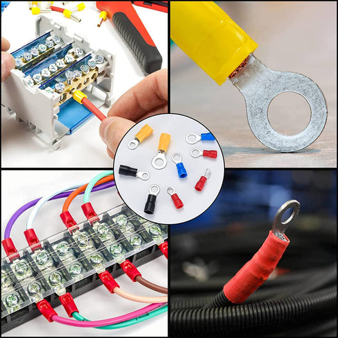 200 Pcs Mixed Quick Disconnect Electrical Ring Terminals, Insulated O Ring Crimp Terminals Connectors Assortment Kits