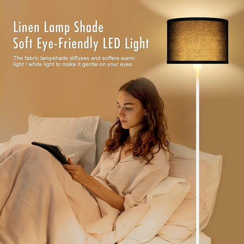 58" Bulb) Floor Lamp White, Standing Lamp, Tall Floor Lamp with Black Lampshade, Foot Pedal Switch, Modern Bright Floor