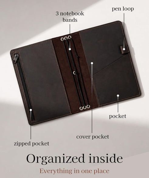 VALTENTIS A5 5.8" 8.3", 3 Leather Notebook Cover - Refillable Full-Grain Leather Journal Cover for Multiple Inserts x