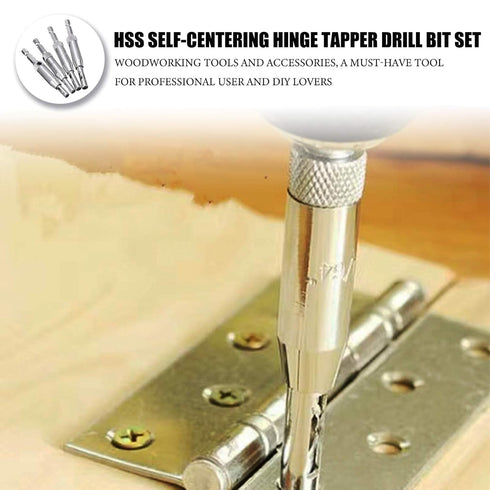 Self Centering Drill Bit Set, 4 PCS HSS Self-Centering Hinge Tapper Core Drill Bit Set, Woodworking Tools and Accessories 5/64", 7/64", 9/64", 11/64"
