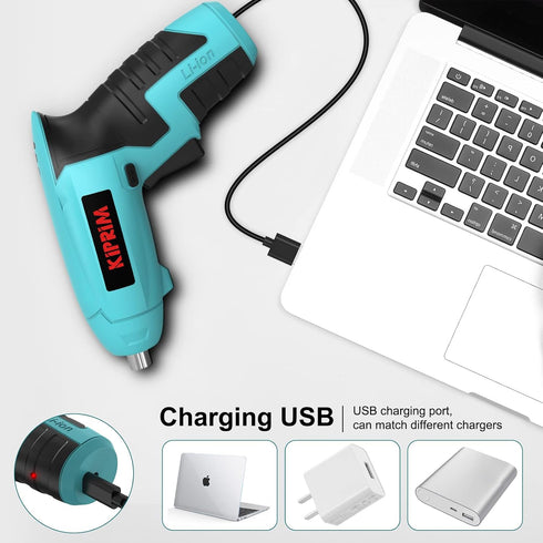 Kiprim ES3 Small 4V Electric Screwdriver, Cordless with Rechargeable Battery, LED Light, Blue