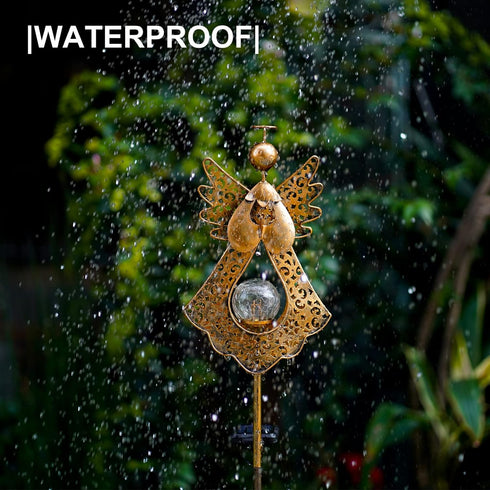 40.5 inches Starryfill Angel Stake Solar Lights with Crackle Glass Globe Waterproof Warm White LED, Height Metal Bronze
