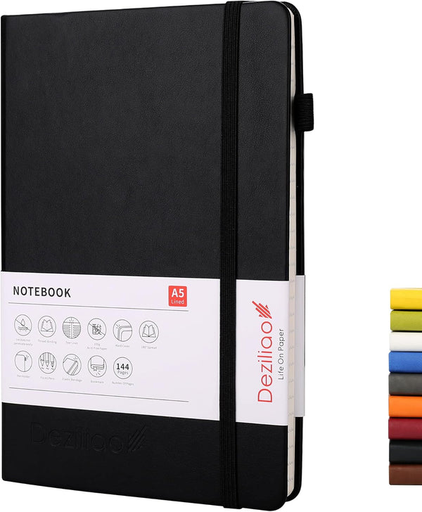 Deziliao Lined Journal Notebooks, Hardcover, 100Gsm Premium Thick Paper, Medium 5.7"x8.4", with Pen Loop