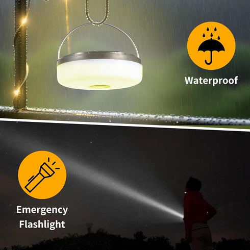 ZQHGMM 32.8ft 8 4-in-1 Warm Camping String Lights, Rechargeable Retractable String Lights, Waterproof Indoor/Outdoor