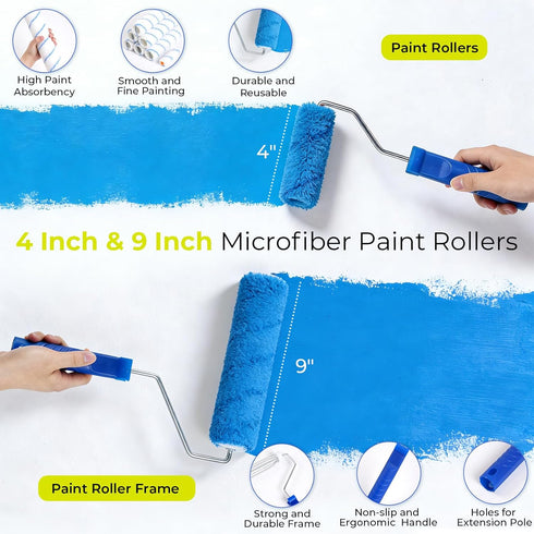 32PCS 2 4 4" 9" 11'' INCLY Paint Roller Kit with to Ft Extension Pole, & Paint Rollers with Tray, Paint Brushes
