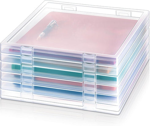 Kosiz 6 Pcs 12 x 12 Inch Paper Storage Case, Clear Portable Storage Box for Scrapbook, Documents, Office Supplies
