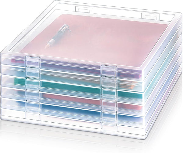 Kosiz 6 Pcs 12 x 12 Inch Paper Storage Case, Clear Portable Storage Box for Scrapbook, Documents, Office Supplies